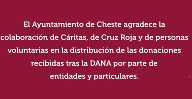 Cheste agradece a Cáritas, Cruz Roja y personas voluntarias en la DANA