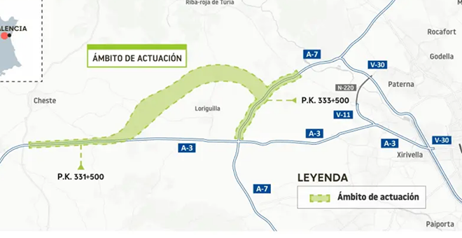 El Ministerio anuncia la licitación para construir una conexión entre la A-3 desde Cheste al bypass